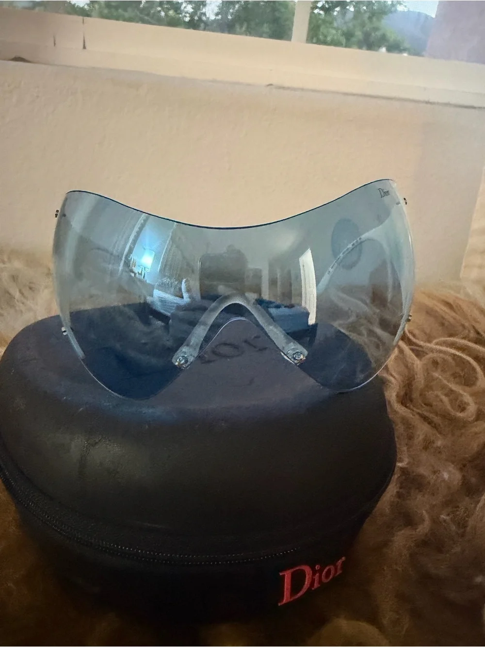Dior Y2K Vintage Shield Blue Lens Sunglasses with Cream Frame